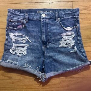 American Eagle Outfitters Curvy Hi-Rise Shortie Distressed Denim Shorts